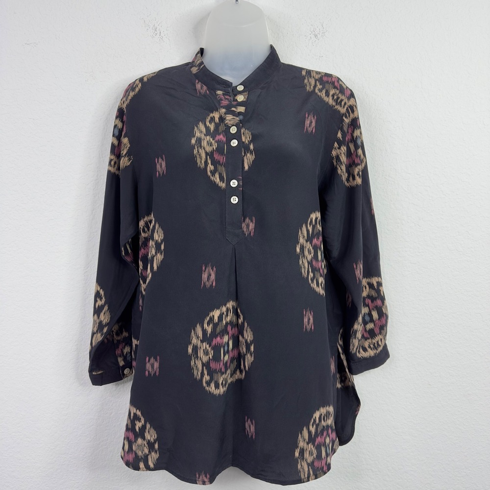 No. 6 Store Shirt Womens 2/M‎ Black Silk Geometric Artsy Lagenlook Boho Tunic